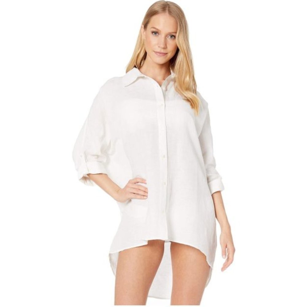 Seafolly White Lightweight Linen Blend Shirt